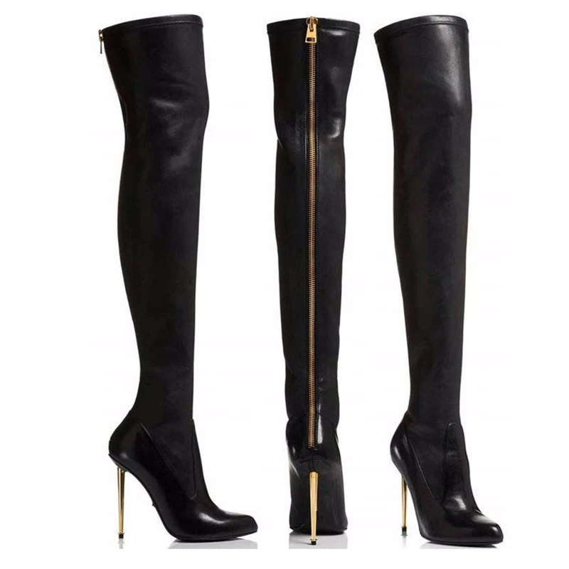 Новые модные женские осенние сапоги выше колен, зимние сапоги до бедра, женские пикантные черные высокие сапоги на высоком металлическом каблуке для женщин