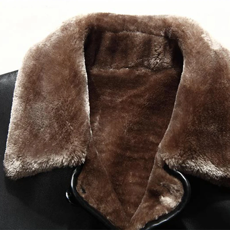 Толстые теплые зимние Для мужчин s мех Кожаные куртки ветровка для Для мужчин кролик меховой воротник из искусственного меха Кожаные