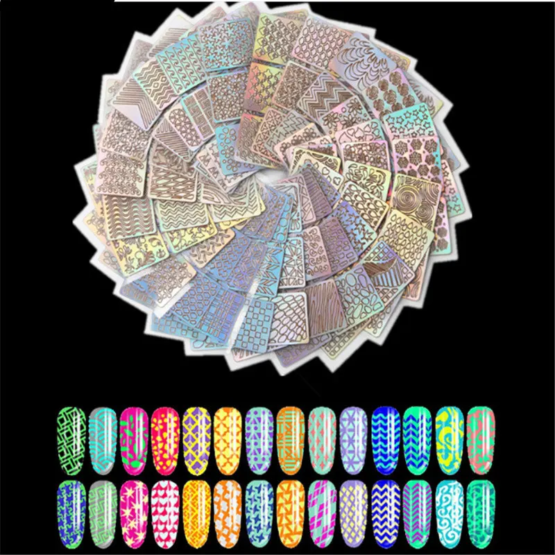 

24pcs 3D Vinyl Nail Art Manicure Stencil Stickers Guide Stamp Template Decal Transfer Guide Template Nail Decals Kit