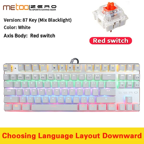 Metoo Edition, механическая клавиатура, 87 клавиш, 104 клавиш, игровые клавиатуры для планшета, настольный, русский, испанский, иврит, арабский коврик для мыши - Цвет: 87 White Red Switch