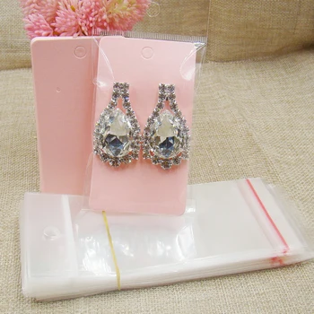 

2018 new handmade pearl pink cardboard earring package cards100pcs +100pcs opp bag matching for jewelry products display package