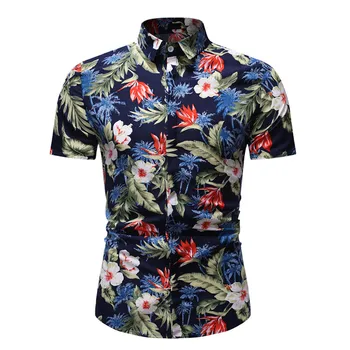 

2019 Summer Fashion Men's Casual Button Hawaii Print Beach Short Sleeve Quick Dry Top Blouse hawaiian shirt camisa hombre
