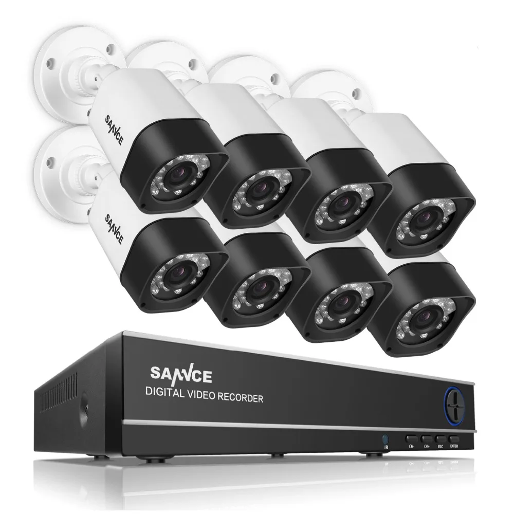 SANNCE 8CH CCTV System 720P HDMI AHD CCTV DVR 8PCS 1.0 MP IR Outdoor Security Camera 1200 TVL Camera Surveillance System Wholesale Security & Protection