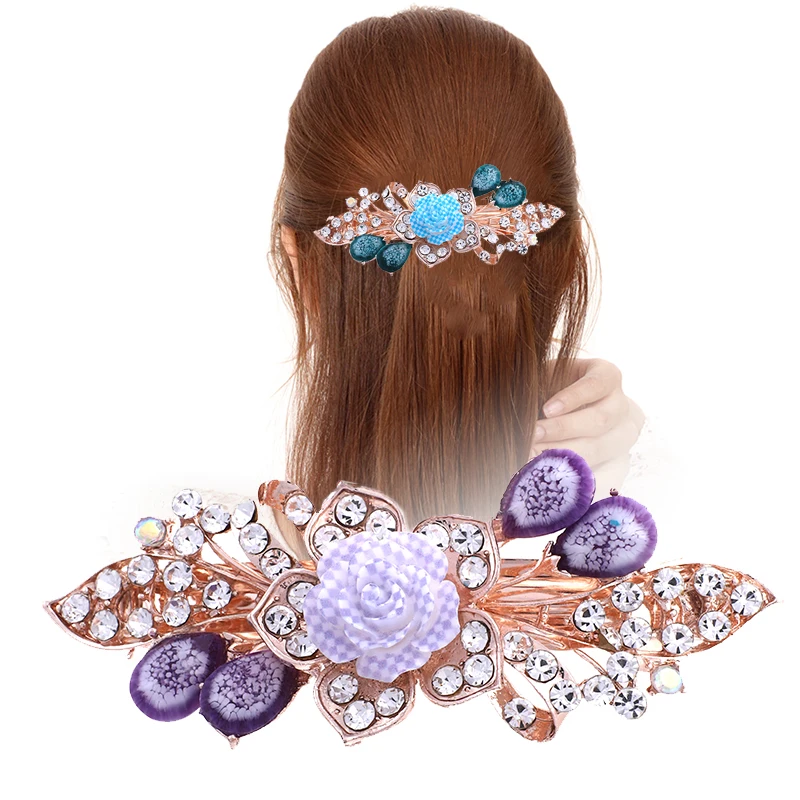Novelty Hair Clips For Women New Flower Crystal Rhinestone Hairpins
