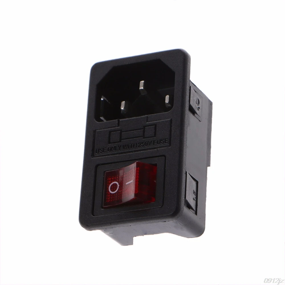 

6A 250V 10A 125V SPST Rocker Switch 3 Pin IEC320 C14 Inlet Module Plug Fuse Switches Accessories C90A New Drop ship
