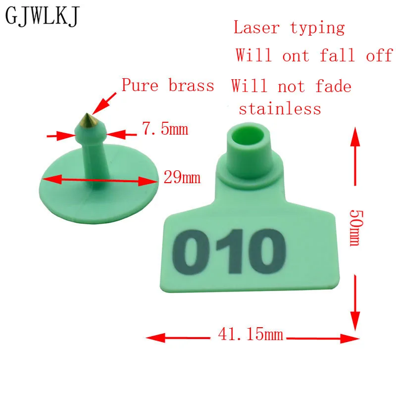 Лазерная гравировка с ушками свиньи № 001-500, латунные серьги, оборудование для идентификации животных, товары для скота, 100 шт
