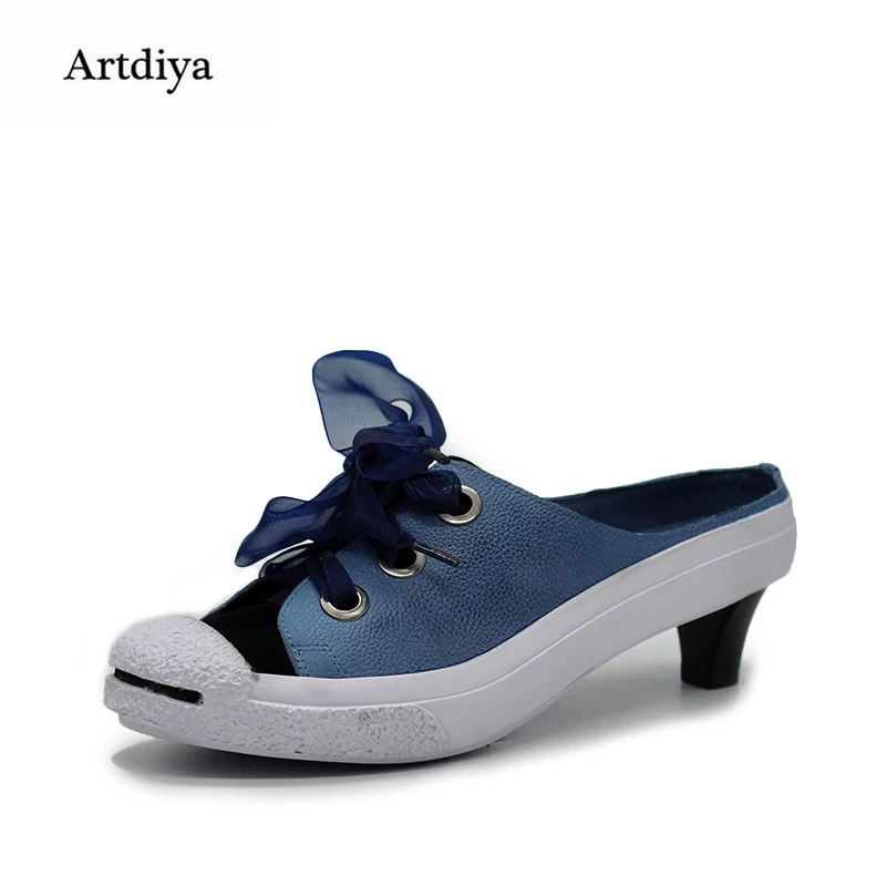 

Artdiya Original 2018 New Casual Slippers Ribbon Genuine Leather Handmade Women Sandals Blue 1847-5L