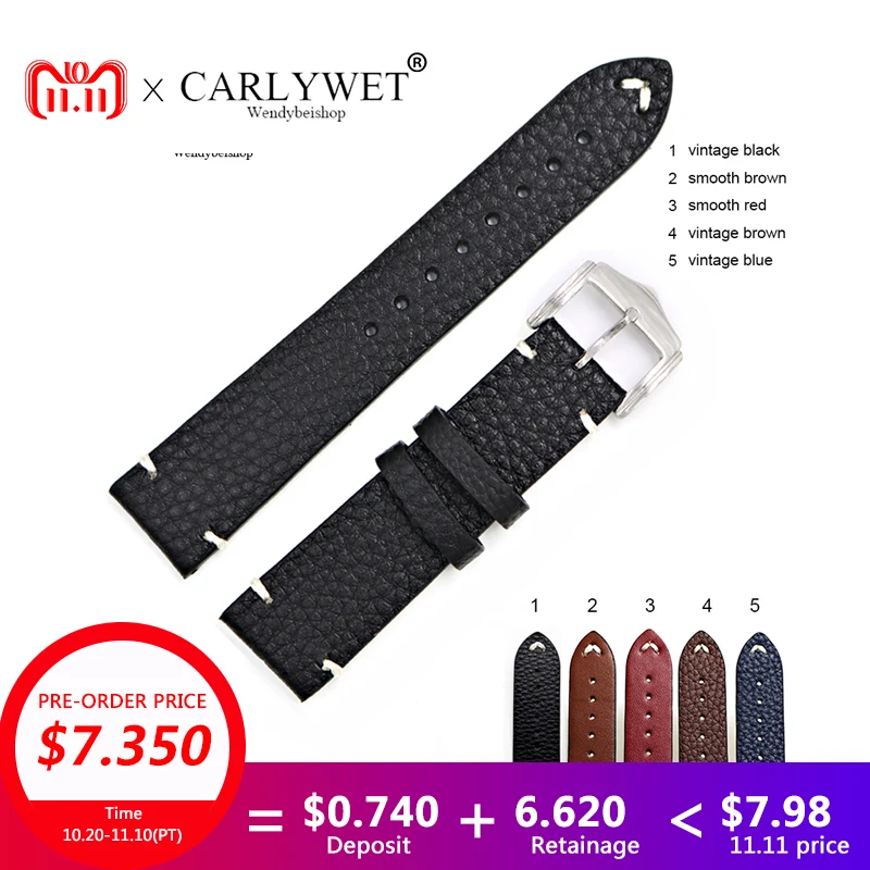 

CARLYWET 20 22 24mm Man Women Handmade Leather Brown Black Red Blue VINTAGE Wrist Watch Band Strap Belt For Omega Rolex Panerai