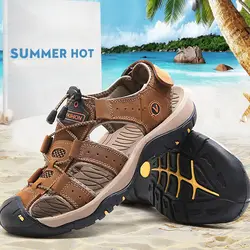 LEMAI 2018 Модные Качественные Мужские сандалии из натуральной кожи сетка мягкая в рыбацком стиле летняя повседневная обувь мужская пляжная