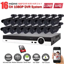 16CH 1080 P AHD DVR система видеонаблюдения комплект 16CH AHD DVR рекордер+ IR 20 Mt внешняя Пуля безопасности 2MP AHD камера система Комплект unito