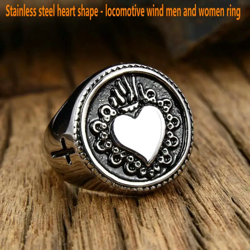 cheap Stainless steel heart ring Titanium steel locomotive wind men and women ring