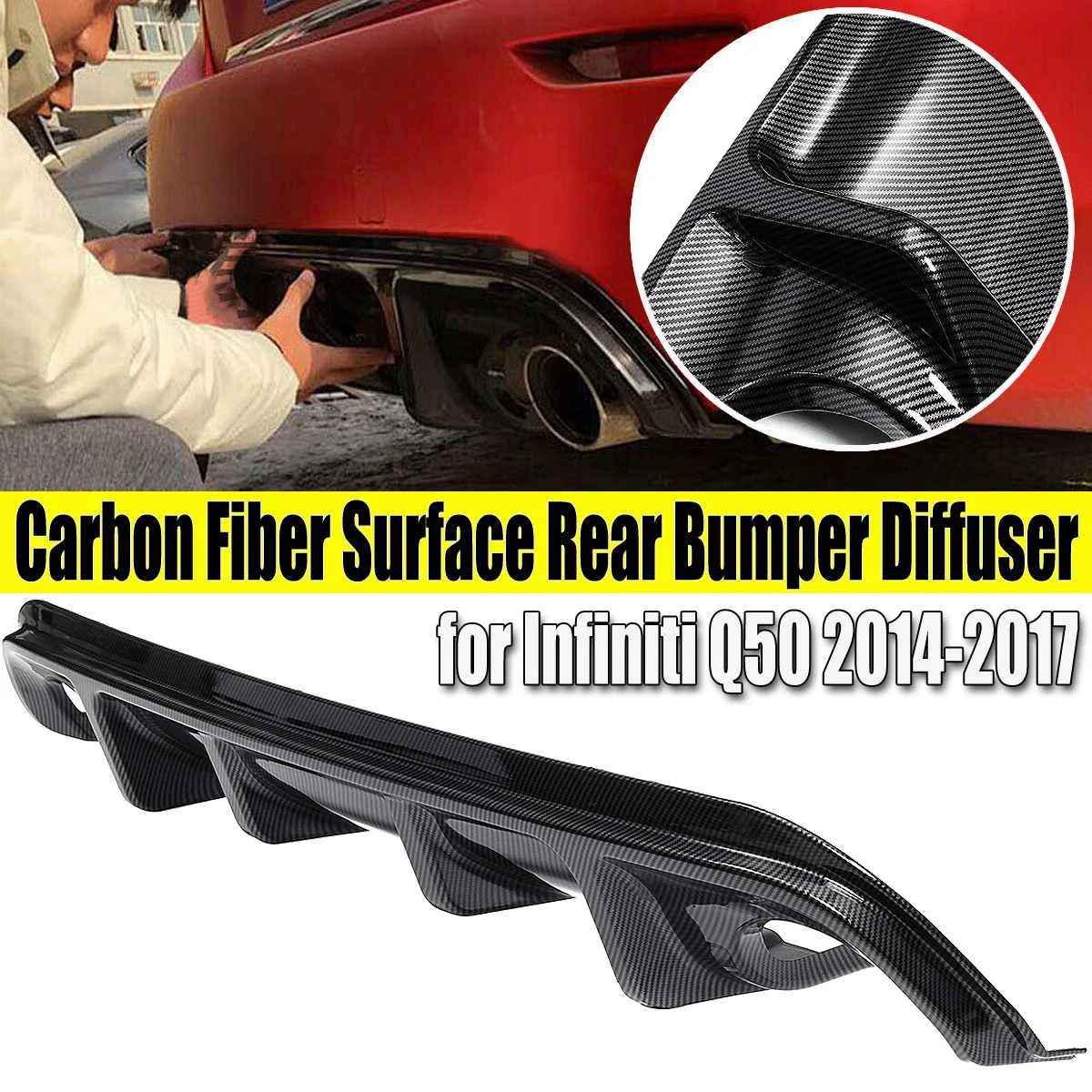 

NEW Carbon Fiber Style Add on Car Rear Bumper Diffuser Under lip Spoiler Kit for Infiniti Q50 2014 2015 2016 2017