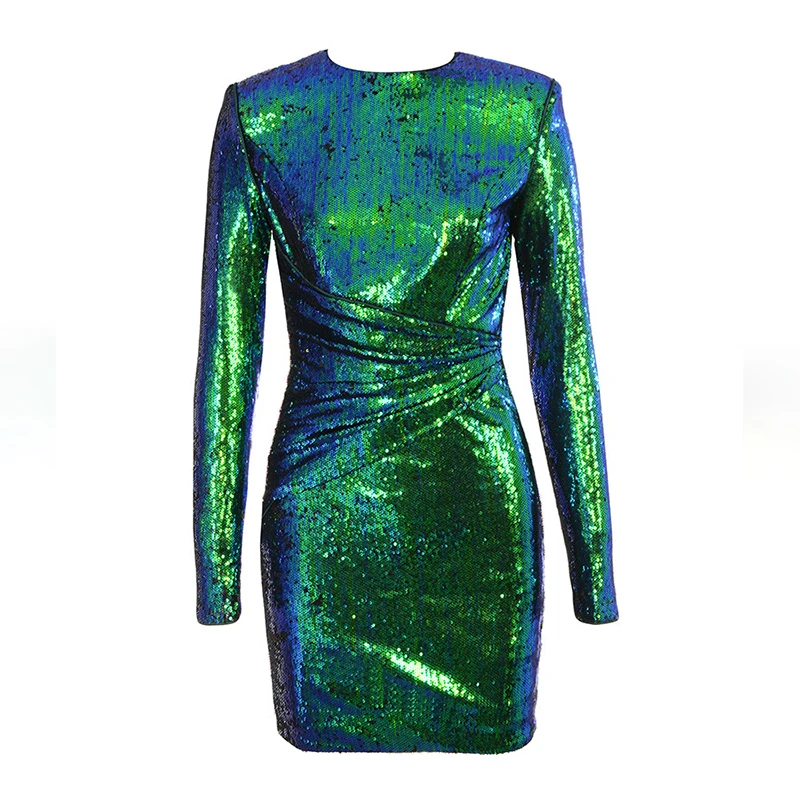 Бандажное платье с длинными рукавами зеленые блестки год Модные женские сексуальные блестящие повязки вечерние облегающие дешевые