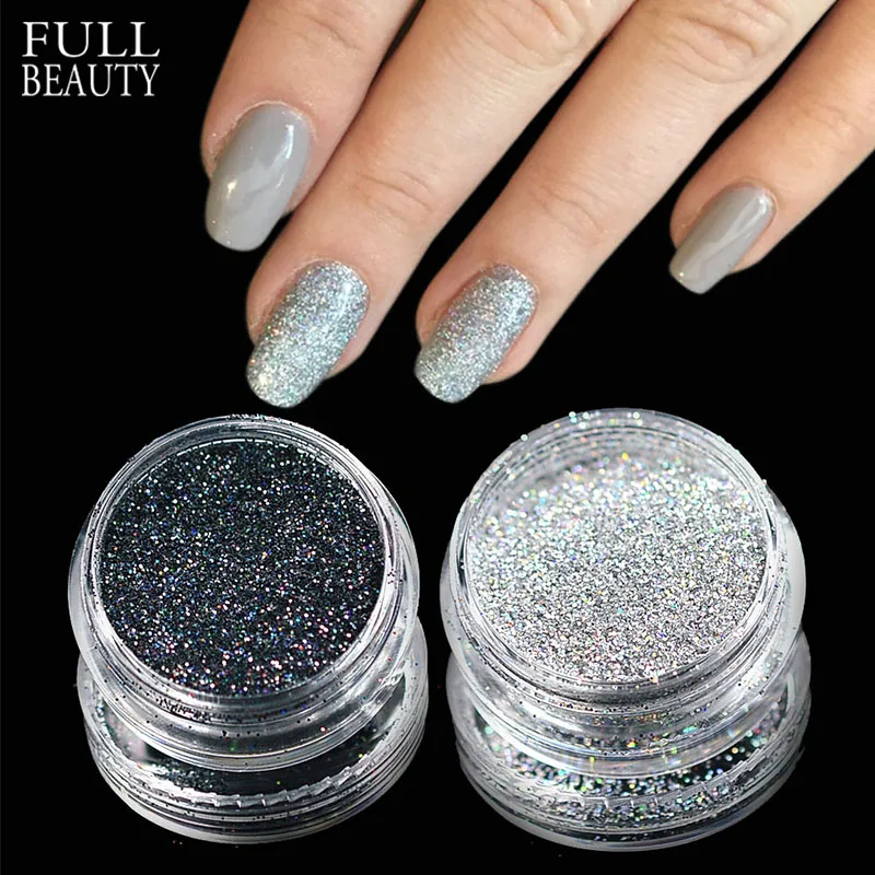 

Full Beauty 2 Boxes Laser Shimmer Nail Glitter Silver Black Holographic Sequins Nail Art Decoration Dust DIY Powder CHL03/15