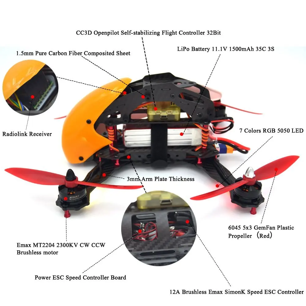 Fpv RC самолет RTF Quadcopter набор AT9 ROBOCAT CC3D Контроллер 2204 Двигателя Simonk 12А 5030