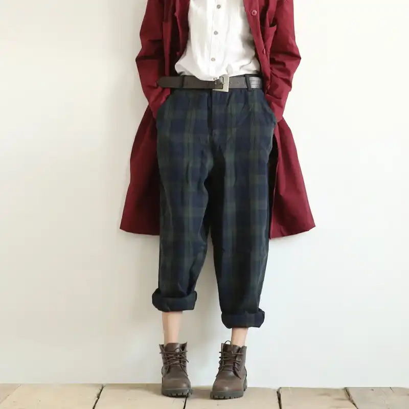 plaid pants green and blue