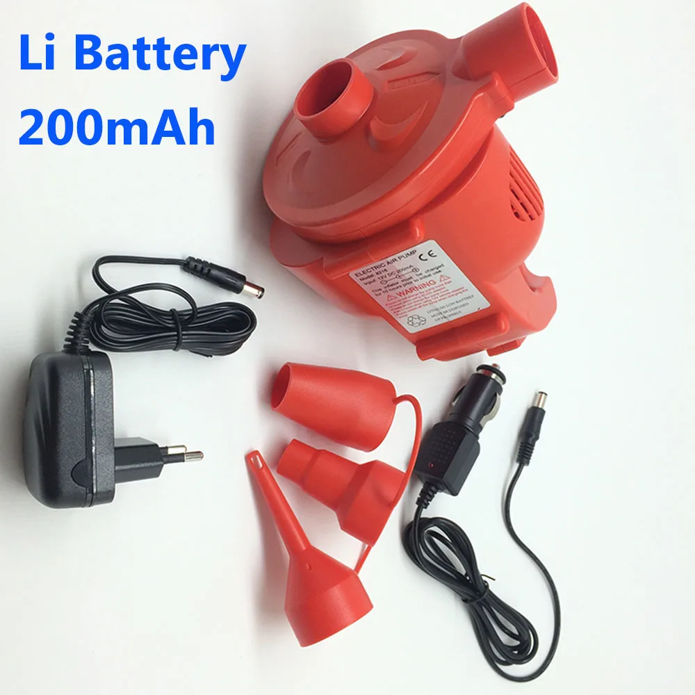 

AC 12V Portable Li Battery Pump 200mAh Rechargeable Electric Air Pump Air Bed Boat Inflator Car Cigarette Lighter DC EU Adapter