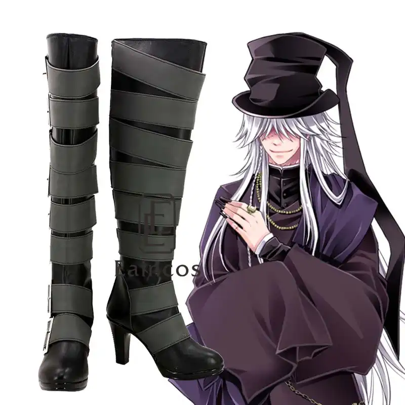 Высокие сапоги в стиле аниме «Черный Дворецкий» Kuroshitsuji Undertaker; обувь для костюмированной вечеринки на Хэллоуин; обувь на заказ - изображение