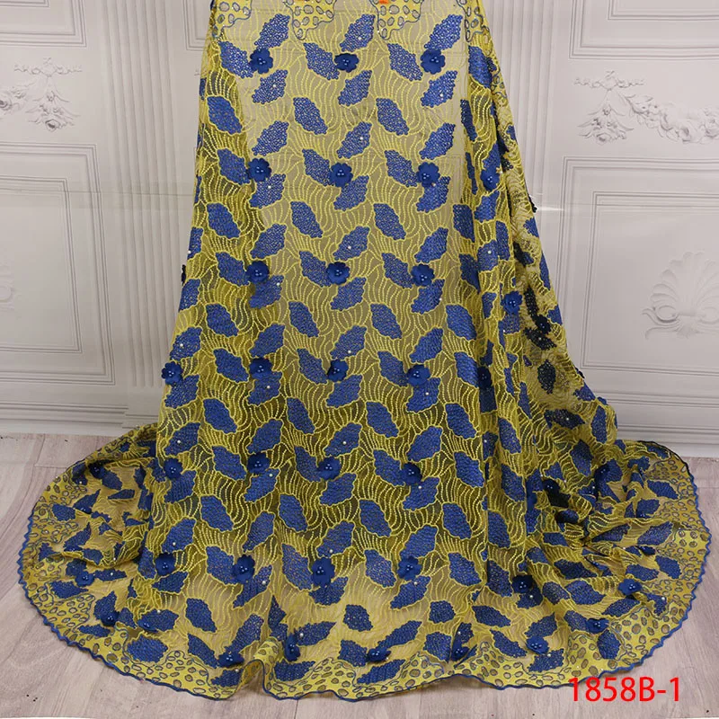 Latest Light Yellow Tulle Lace Fabric High Quality Fashion lace With Beads 3d Embroidery Flowers XZ1858B-1 | Дом и сад