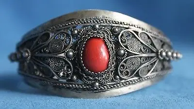 Antique Chinese 800 Silver Filigree Coral Hinged Vintage Tibetan ...