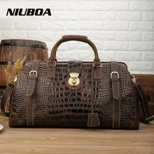 NIUBOA Для мужчин дорожные сумки Винтаж подлинный кожаный объемный сумки из крокодиловой кожи, Водонепроницаемый выходные вещевой мешок из воловьей кожи, сумки для путешествий