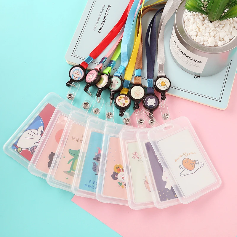 Cartoon Retractable Pull Badge Card Holder with Rope Nurse Doctor Exhibition Keys ID Name Card Badge Holder Kawaii Stationery