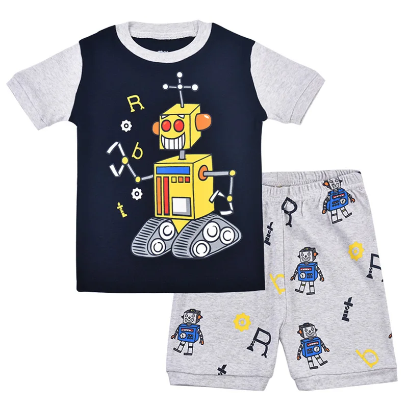

Children's Pajamas Summer Robot Short-sleeved T-shirt + Shorts Casual Quality Cheap Suit Children's Pajamas Boys Pajamas