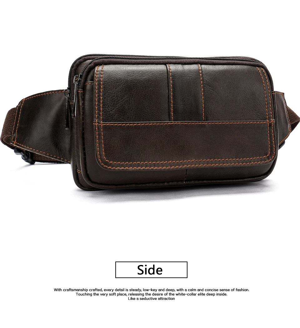 Waist Bag Leather Genuine Men Fanny Pack Money Belt Bag Phone Pouch Bags for Men Small Male Travel Waist Chest Pack 15