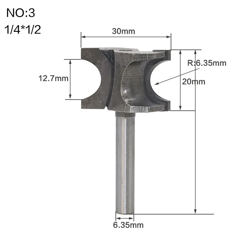 1 шт. 1/" 1/2" хвостовик Классическая Двусторонняя полукруглая боковая фреза древесины фрезы C3 Карбид 6,35/12,7 мм хвостовик древесины режущие инструменты - Длина режущей кромки: NO 3