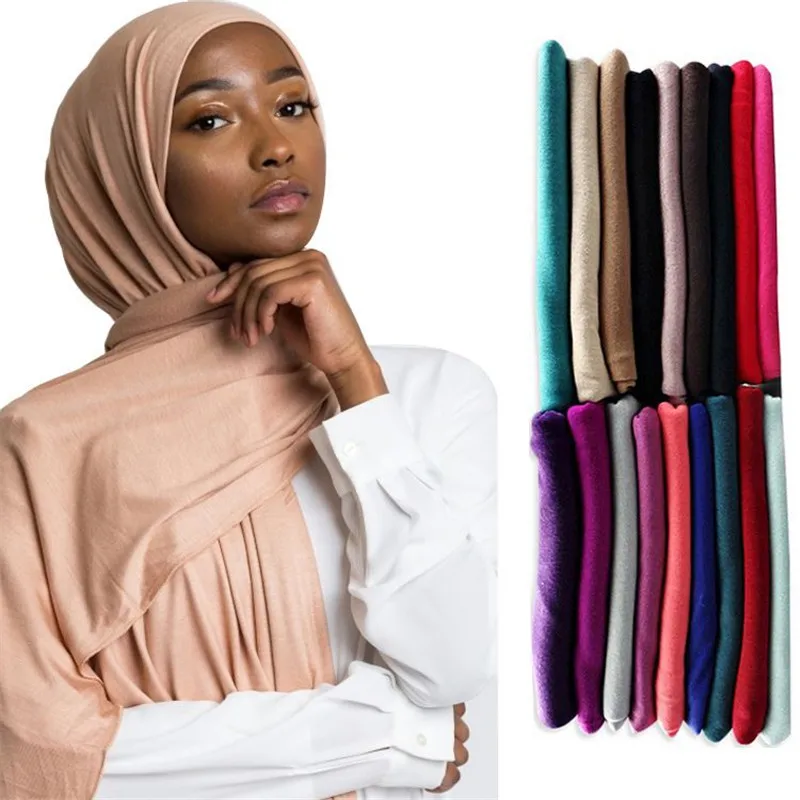 women plain bubble cotton jersey scarf Head hijab wrap solid color headband shawls foulard femme muslim hijabs store