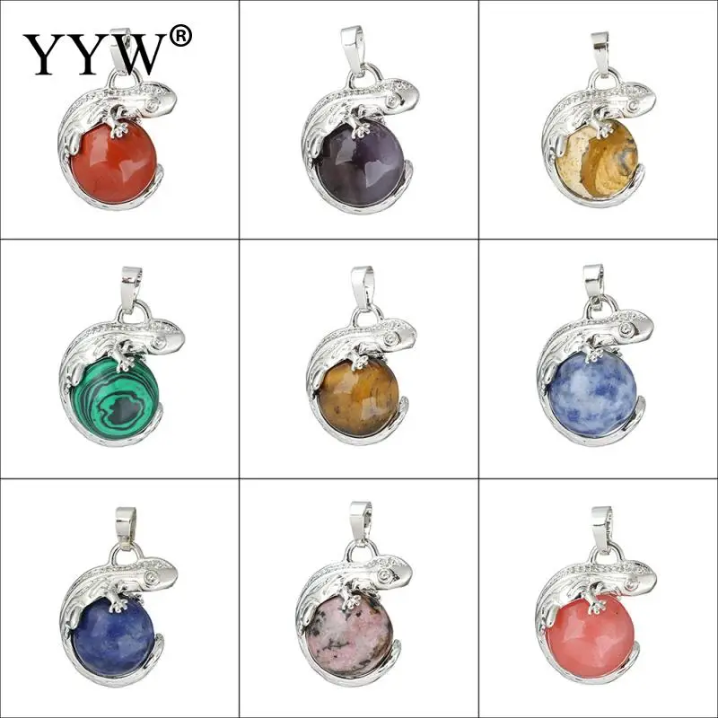 

Women Men Jewelry Lizard Gecko Animal Necklaces Pendants Colorful Stone Beaded Round Ball Opal Lapis Lazuli Women Jewelry