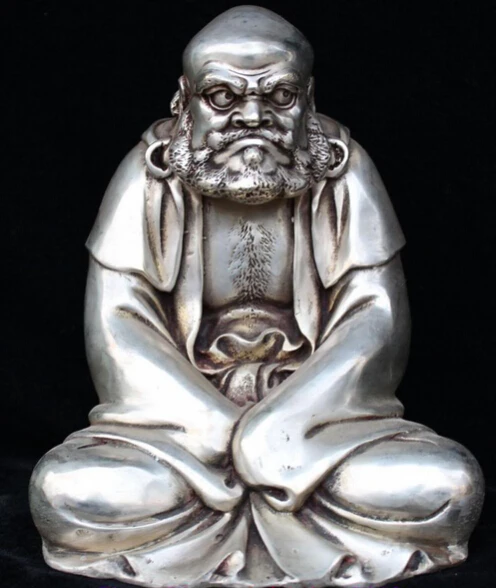 

9" Chinese Silver Carved Dharma Bodhidharma Damoh Arhat Buddha Seat Statue R0707 Discount 35%