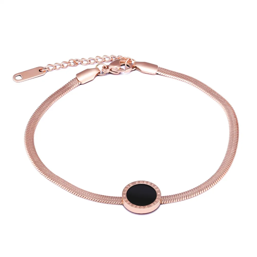 Fate Love 2017 Brand New Bracelets 316L Stainless Steel Jewelry Rose Gold Color Black Round Stone Bangles Woman Best Gift FL853 | Украшения