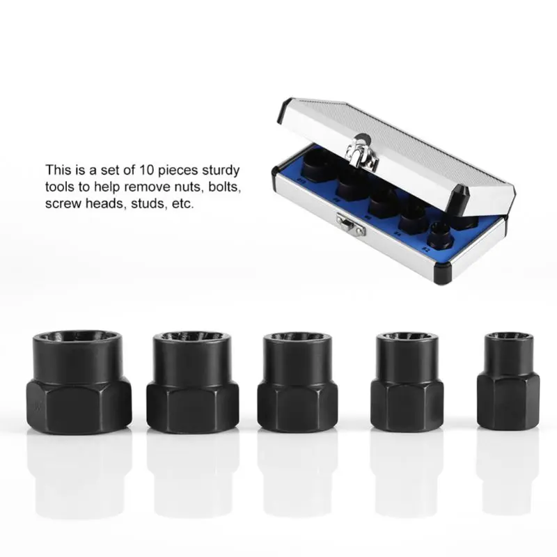 

Portable 10pcs Damaged Nuts Bolts Remover Stud bolt Extractor Set Locking Socket Hand Tools Set