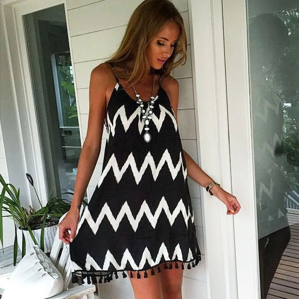 

Women Casual Dress Summer Beach Style Sexy Spaghetti Strap Backless Sling Chiffon Dress Loose Wavy Sling Vestdiaos Dress