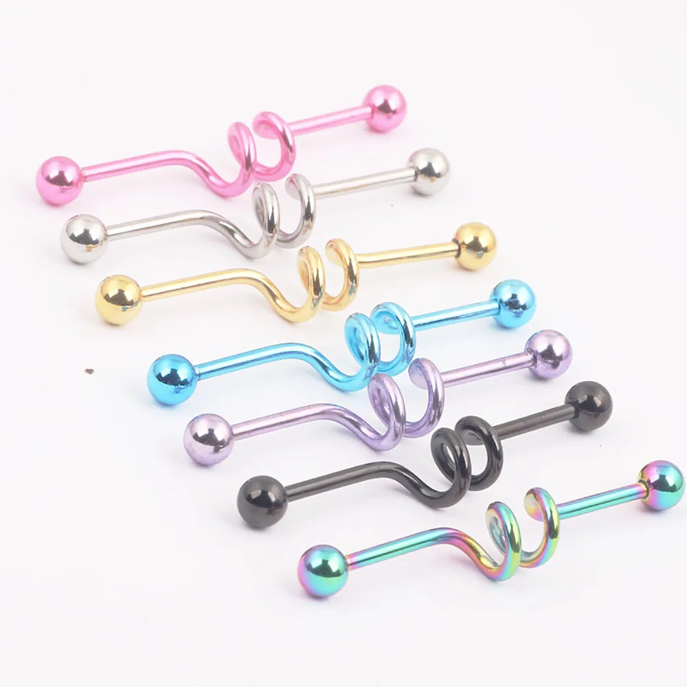 Industrial Barbell Earring Stainless Steel 14 Gauge Cartilage Earring Body Piercing 1 1/2 Inch(38mm)- Straight Coil Wave Twiste