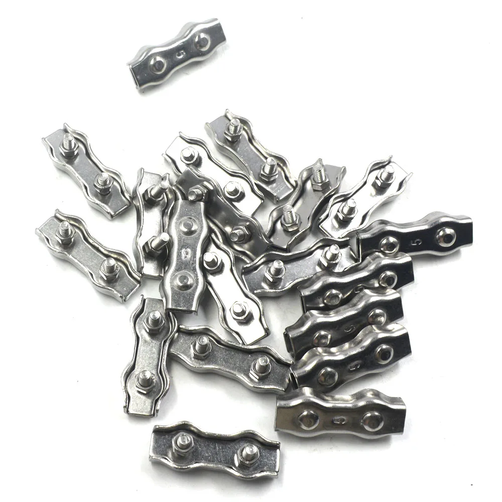 304 Stianless Steel Wire Rope Double Clips Clamps Buckle Pack Of 20in