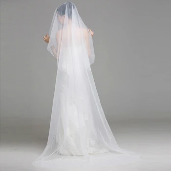 

Veu De Noiva Luxury New 1 layer White Ivory Bridal Cathedral Length Cut Edge Wedding Veils