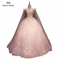 EDLE WEISS Ballkleid Quinceanera Kleider Hohe Qualität Appliques Perlen Bodenlangen Rosa Tüll Sexy Formale Prom Kleid