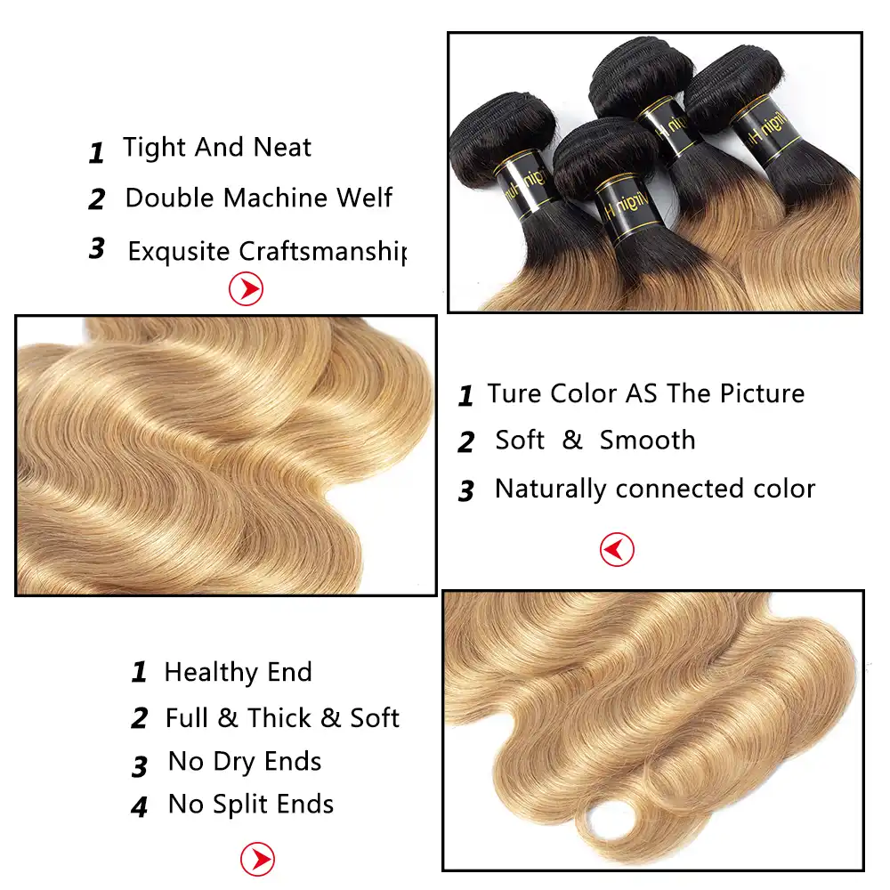 Qt Bleach Blonde Ombre Human Hair 3 Bundles Dark Roots T1b 27 Pre