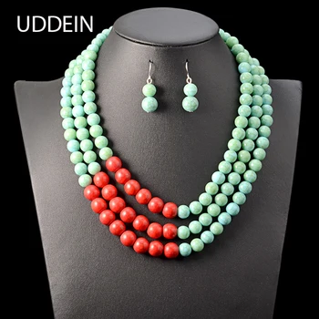 

UDDEIN african beads jewelry set multi layer beads bib statement necklace pendant Nigerian wedding indian jewelry sets for women