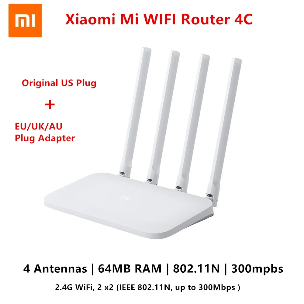 

Original Xiaomi Mi WIFI Router 4C Repeater 2.4GHz 300Mbps 64MB High Speed Stable 4 Antenna APP Control Wireless Routers Repeater