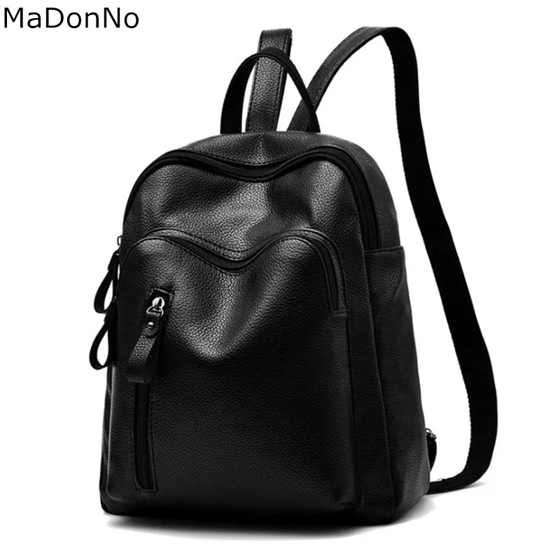 

MaDonNo Brand PU Leather Women Backpack Fashion Solid School Bags For Teenager Girls Large Capacity Women Backpack BBG015