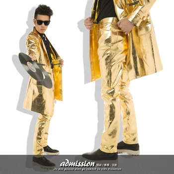 

Nightclub Men Singers DS Personality Slim Gold Leather Pant The Host Rock Stage Costumes Leather Pant Trousers Men's Pant ! S-XL