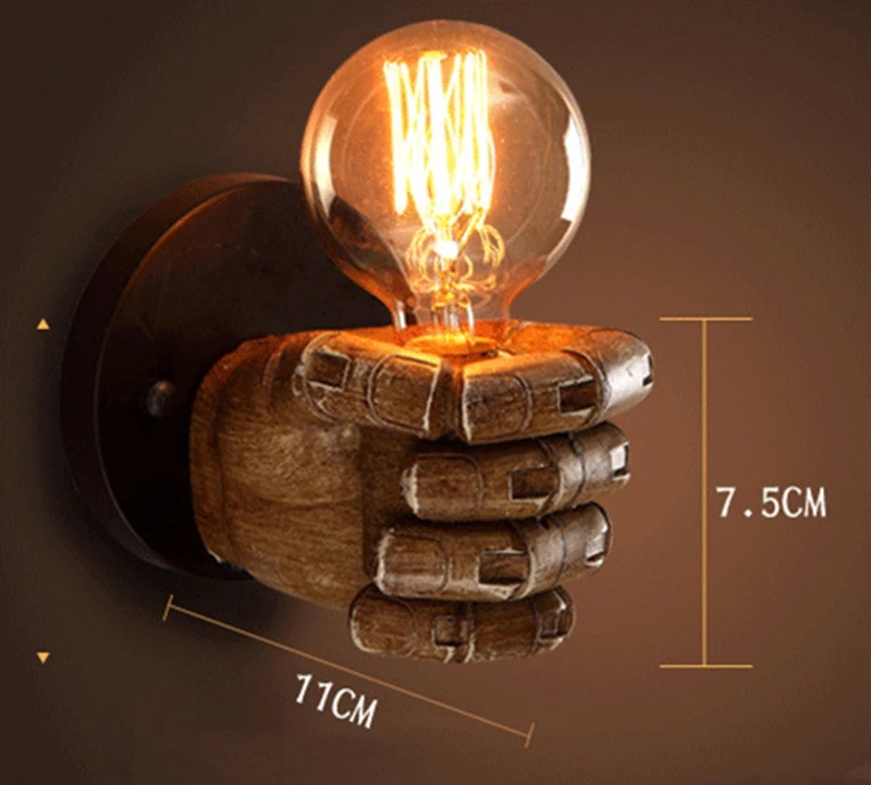 Retro Resin Right  Left Hand Fist Wall Lamp Loft Wind Novelty Cafe Bar Foyer Study Dining Room Home Decoration Lights Fixtures (5)