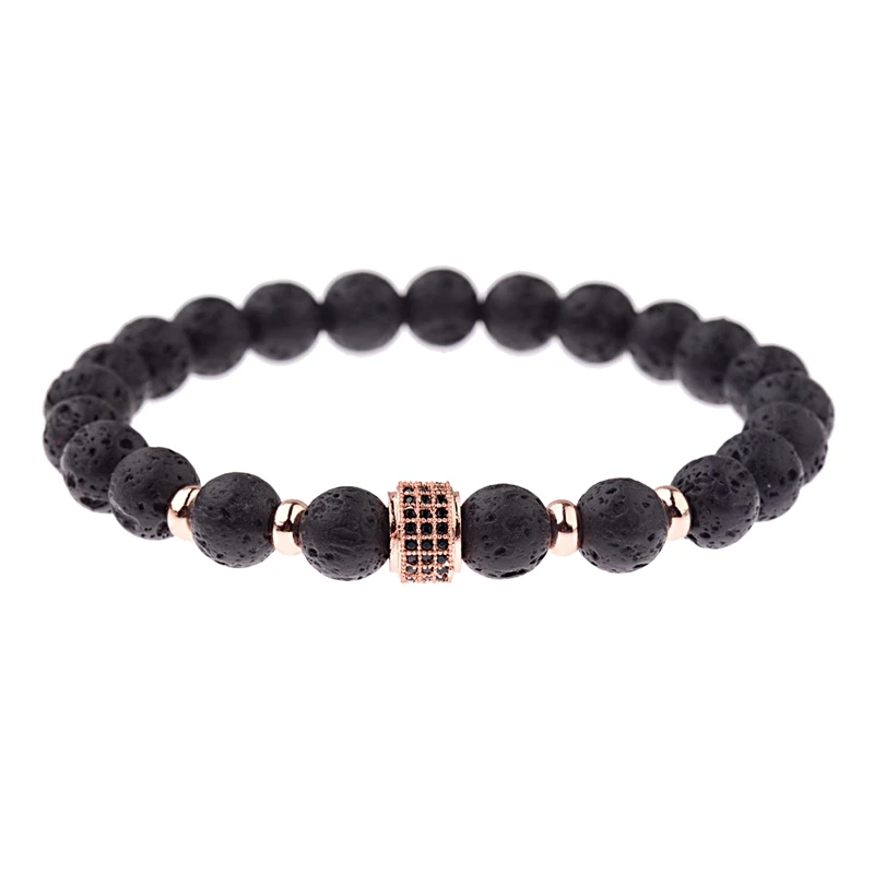 Rose Gold DOUVEI модные геометрические черные Циркон природный лавовый камень мужские браслеты из бисера классические эластичные браслеты и браслеты для женщин AB683 - Окраска металла: Rose Gold