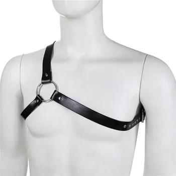 

Sexy Men Faux Leather One Shoulder Bull Dog Harness Strap Macho Play Costume Night Club Fetish Wear