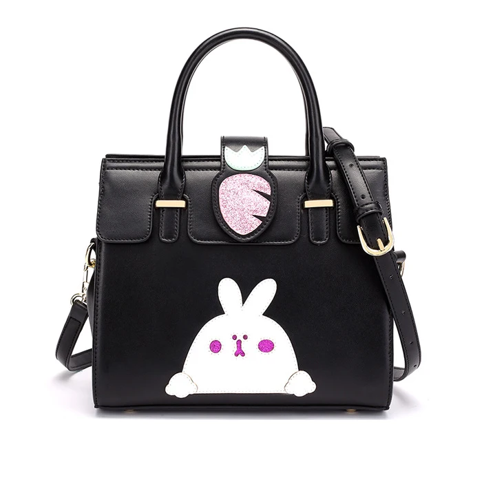 

2017 New Arrival Rabbit Carrot Animal Print OL Office Lady Black Big Capacity Busines Peekaboo Women's Bag Handbag Shoulder Bag