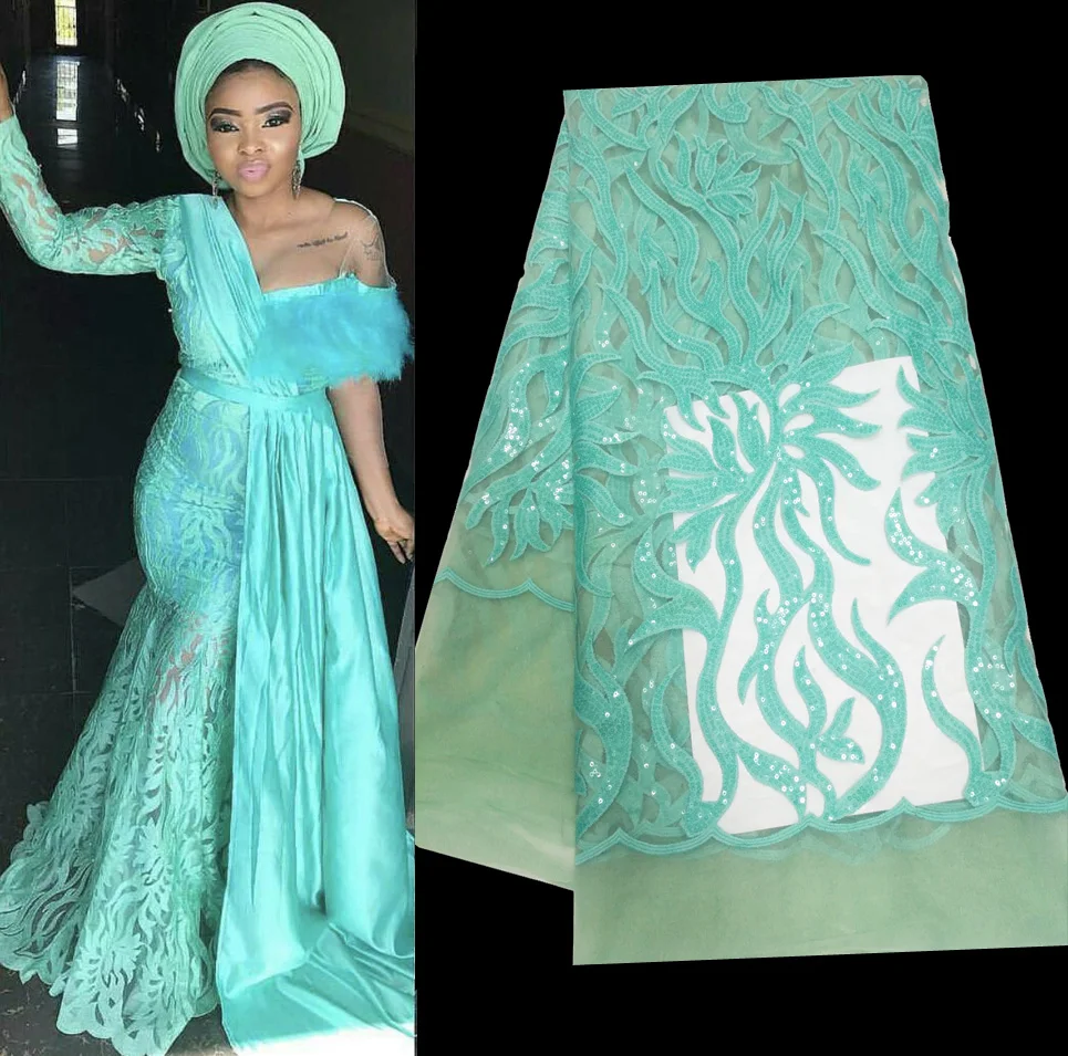 

2018 High Quality French Nigerian Sequins Net Lace,African Tulle Mesh Sequence Lace Fabric for Party Dress 5yards/lot YJ639
