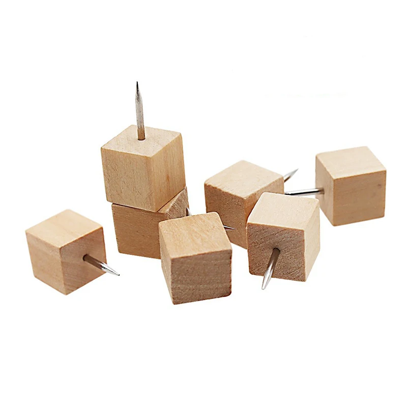 60pcs Square Wood Decorative Push Pins, Wood Head and Steel Needle